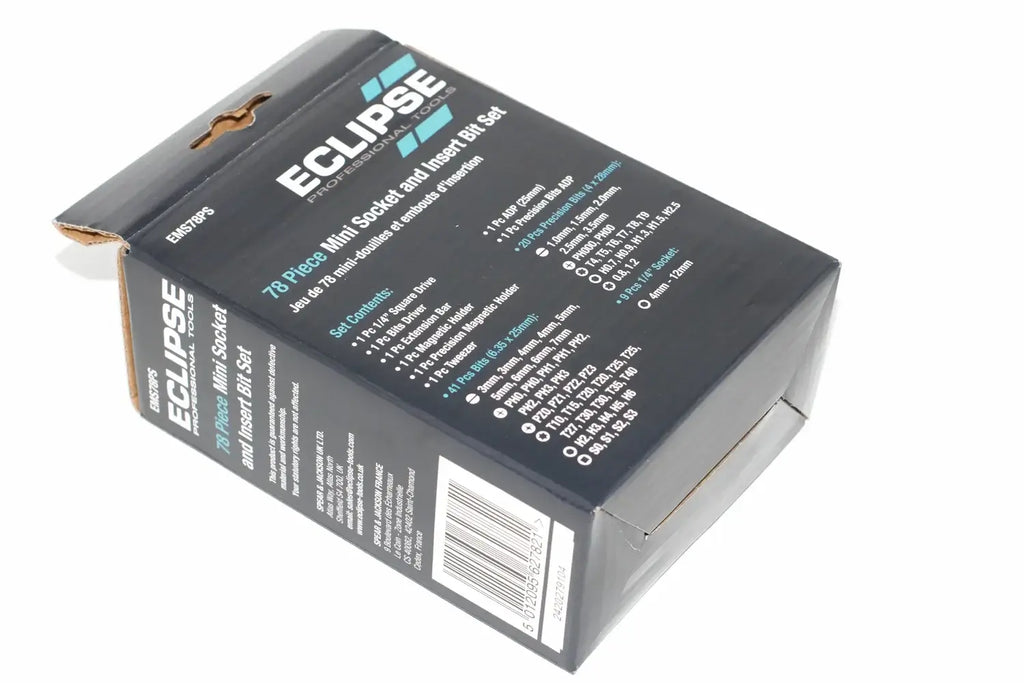 Eclipse 78pc Mini Socket Insert Bit Set by Cherry Tree Tools, black box for confined-space assembly