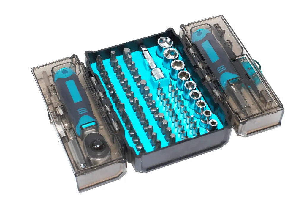 Eclipse 78pc Mini Socket Insert Bit Set by Cherry Tree Tools, 1 4 inch drive, hardened steel, in a turquoise case
