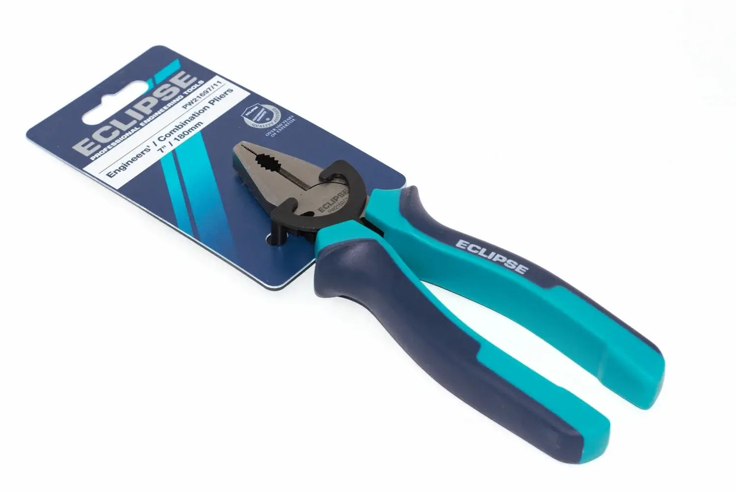 Eclipse Professional 7" Engineers Pliers by Cherry Tree Tools in teal and navy with soft-feel non-slip grips