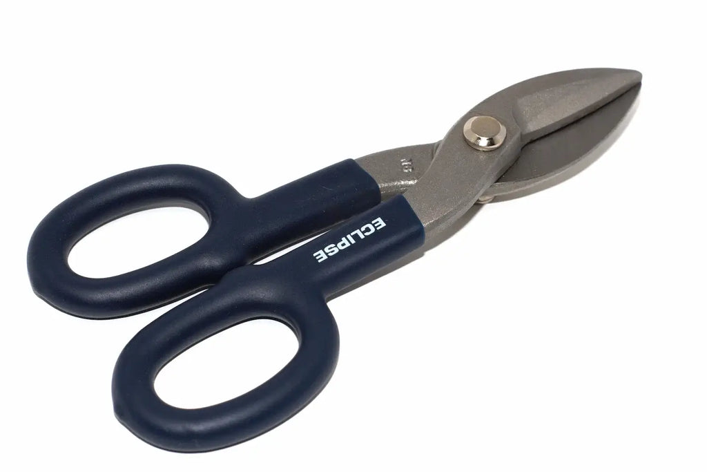 Eclipse Professional 7" Tin Snips by Cherry Tree Tools in blue with hardened steel cutting jaws