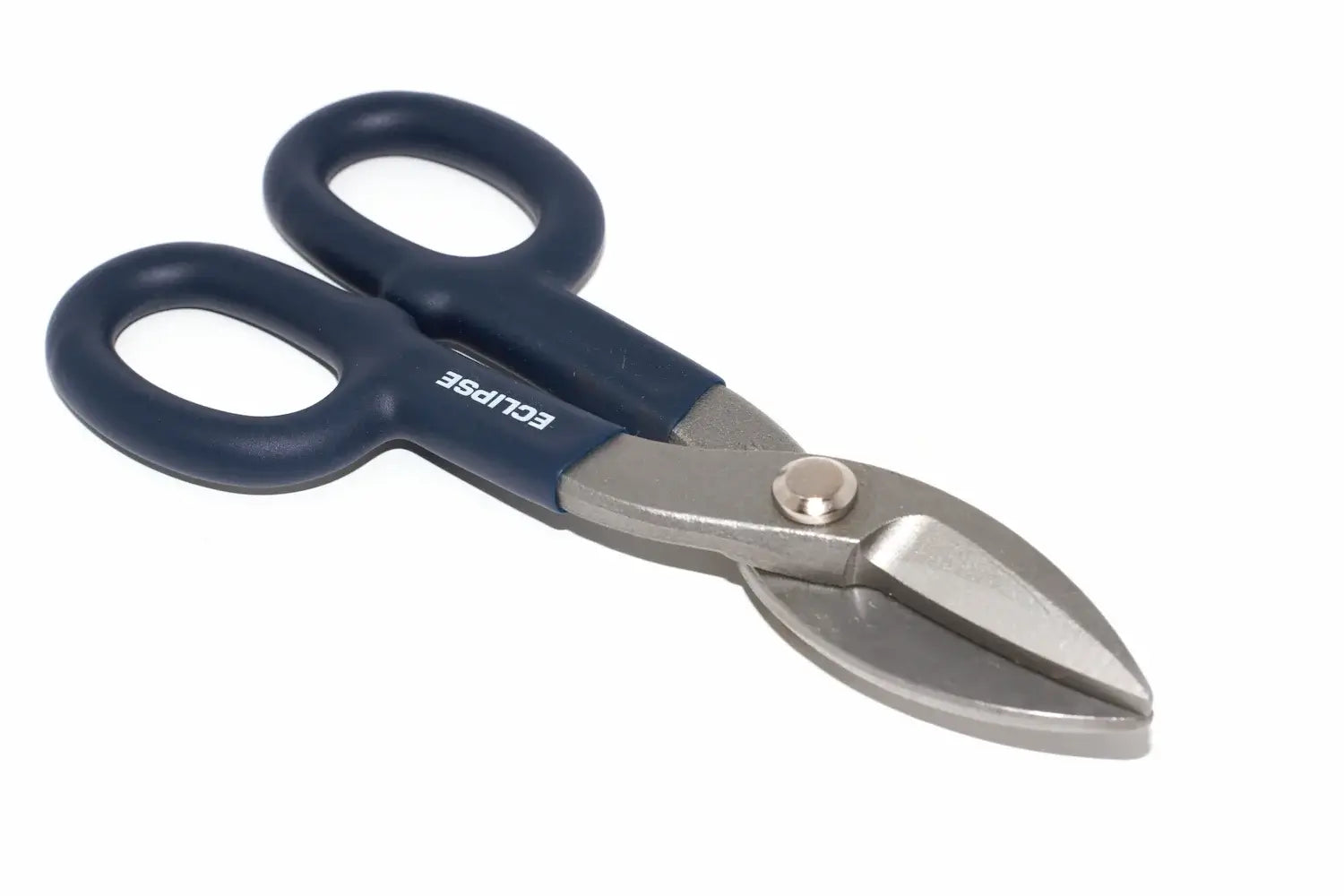 Eclipse Professional 7" tin snips by Cherry Tree Tools with hardened jaws, blue grips and silver blades