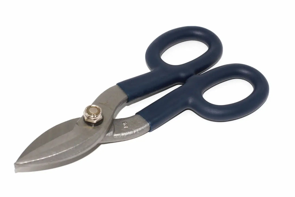 Eclipse Professional 7" Tin Snips by Cherry Tree Tools with blue handles and hardened jaws for sheet metal