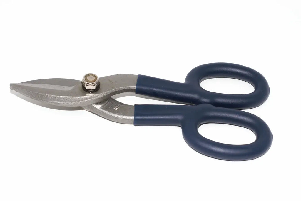 Eclipse Professional 7" Tin Snips by Cherry Tree Tools in blue and silver with hardened jaws for sheet metal