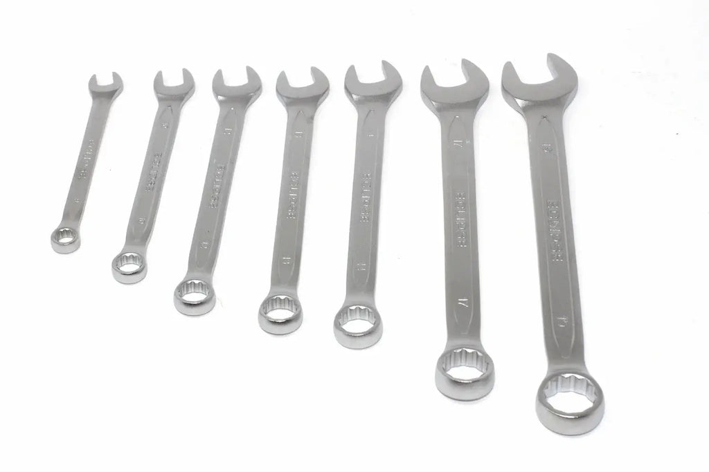 Eclipse Combination Spanner Set by Cherry Tree Tools in chrome vanadium steel with open and ring ends