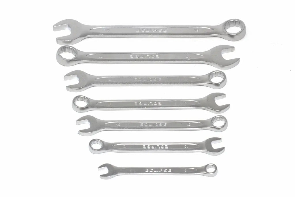 Eclipse Combination Spanner Set by Cherry Tree Tools chrome vanadium steel with open and ring ends