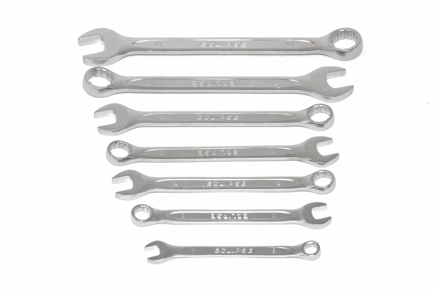 Eclipse Combination Spanner Set by Cherry Tree Tools chrome vanadium steel with open and ring ends
