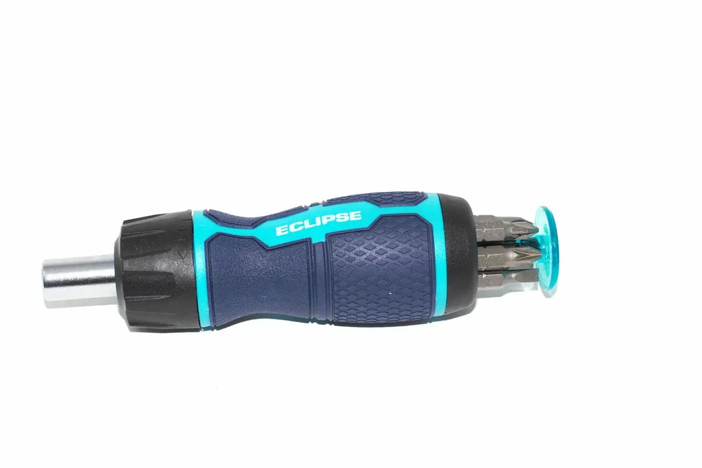 Eclipse 7pc Ratchet Screwdriver Set with ergonomic handle and adjustable ratchet mechanism.