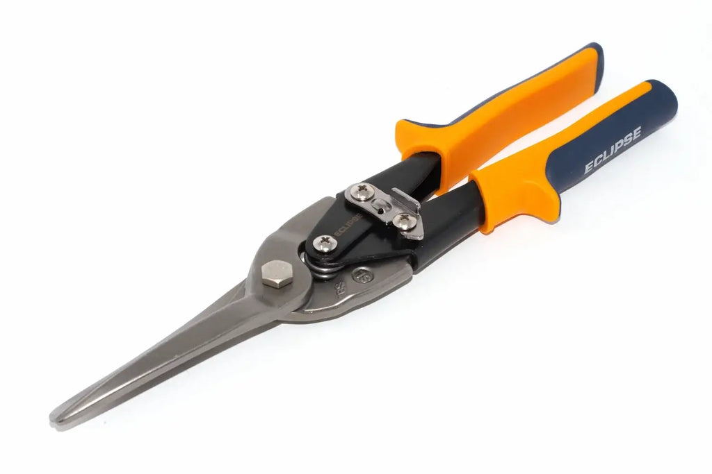 Eclipse Professional Tin Snips Extra Cut by Cherry Tree Tools in orange and black with pivot leverage control