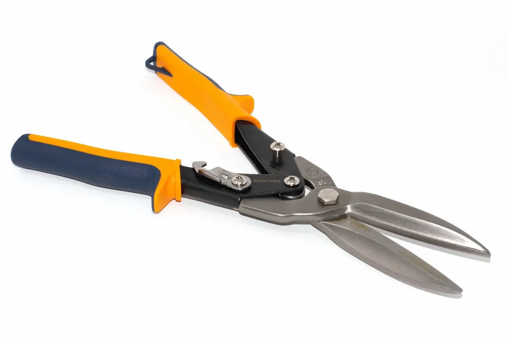 Eclipse Professional Tin Snips Extra Cut by Cherry Tree Tools with orange and black cushioned grips