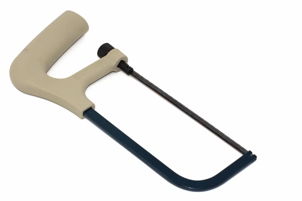 Eclipse Professional Mini Hacksaw by Cherry Tree Tools with beige epoxy coated frame and plastic pistol grip