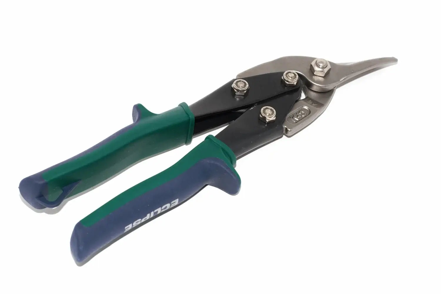 Eclipse Professional Tin Snips Right Hand Cut by Cherry Tree Tools, green and navy with spring loaded handles