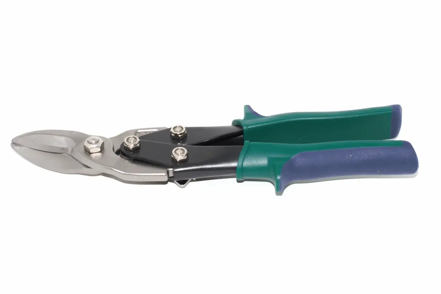 Eclipse Professional Tin Snips Right Hand Cut by Cherry Tree Tools, green and blue with spring loaded handles