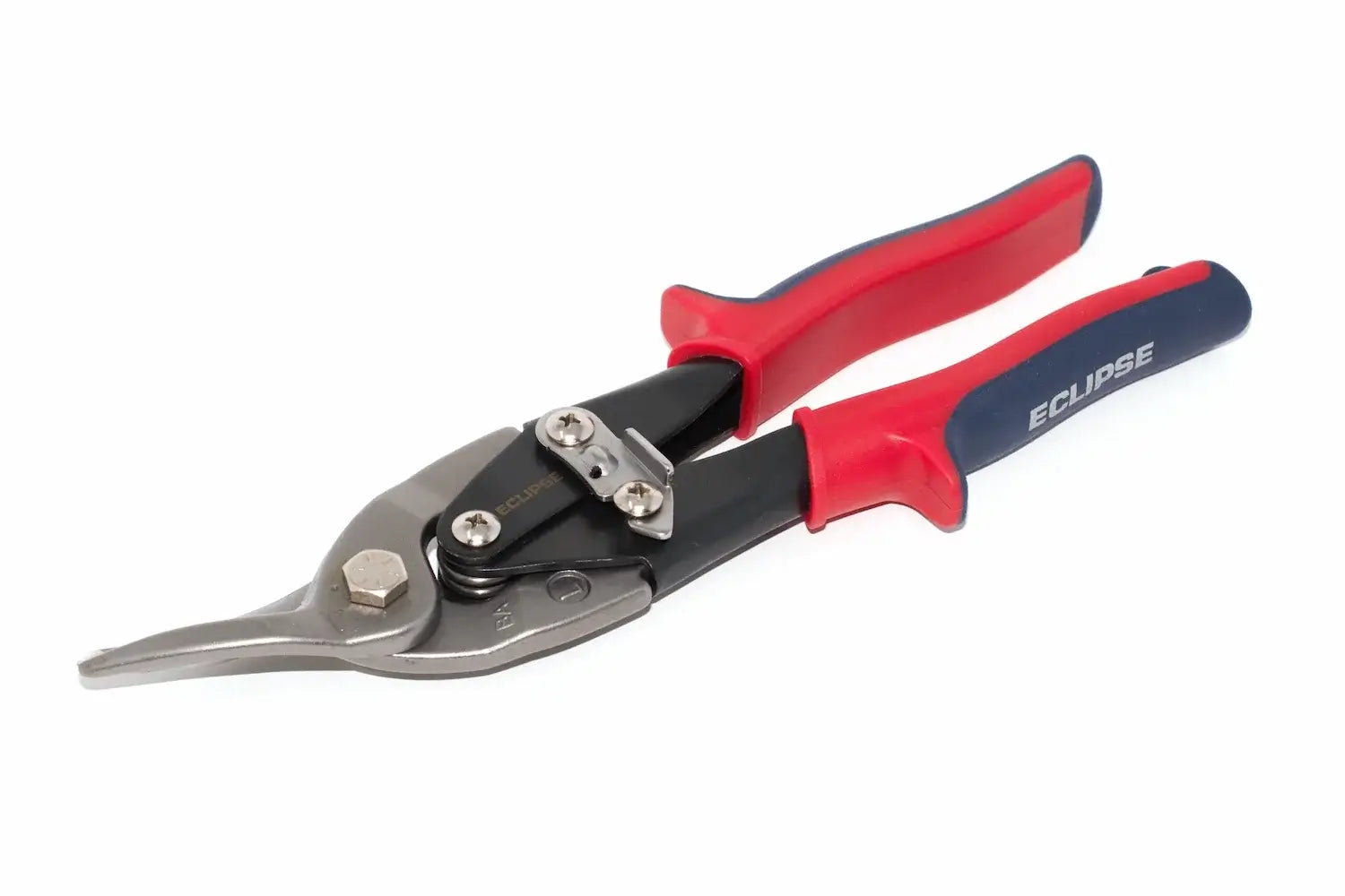 Eclipse Tin Snips Left Hand Cut by Cherry Tree Tools in red and black with spring loaded handles