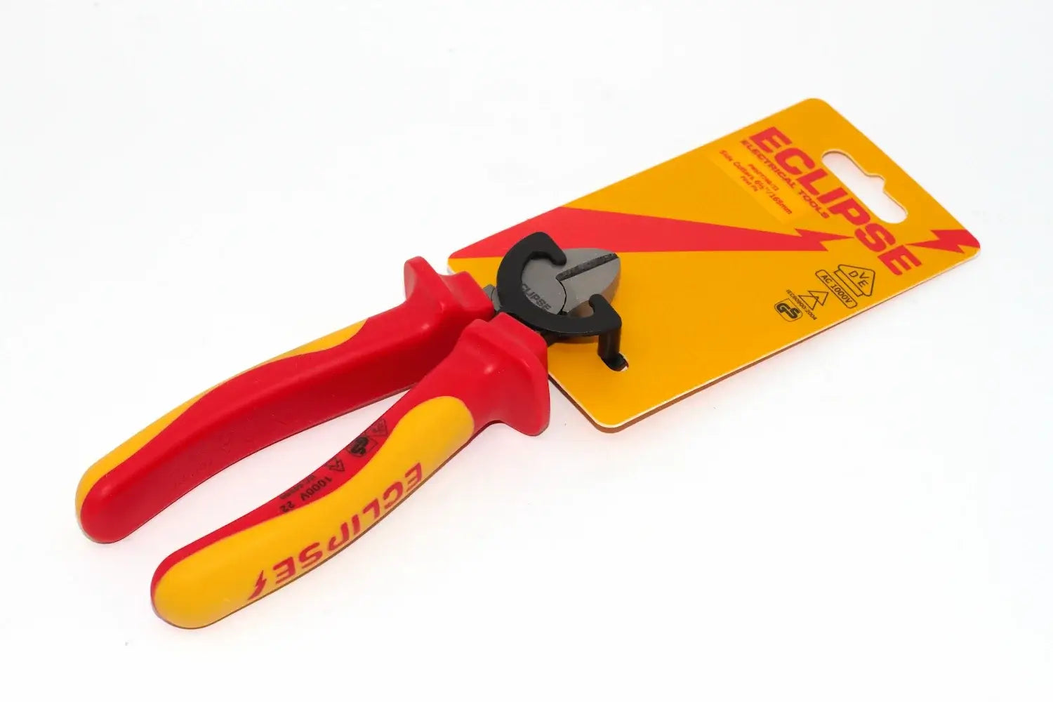 Eclipse Professional VDE Side Cut Pliers by Cherry Tree Tools, insulated red and yellow handles with tapered head