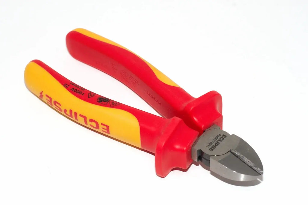 Eclipse Professional VDE Side Cut Pliers by Cherry Tree Tools with red and yellow insulated handles