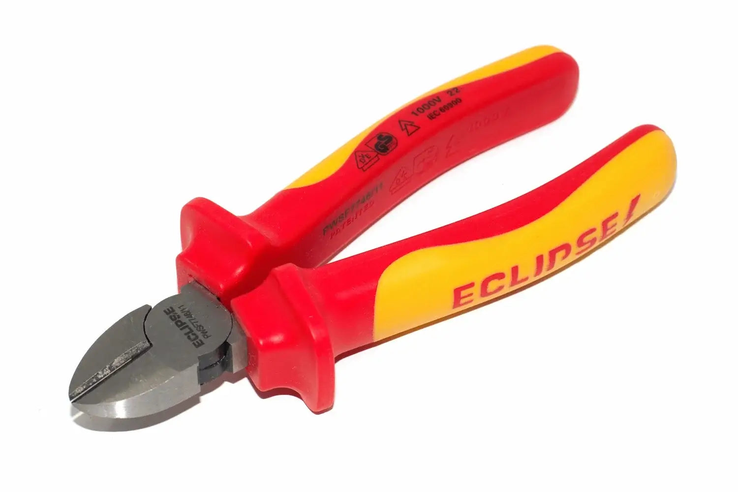 Eclipse Professional VDE Side Cut Pliers by Cherry Tree Tools with insulated red and yellow handles