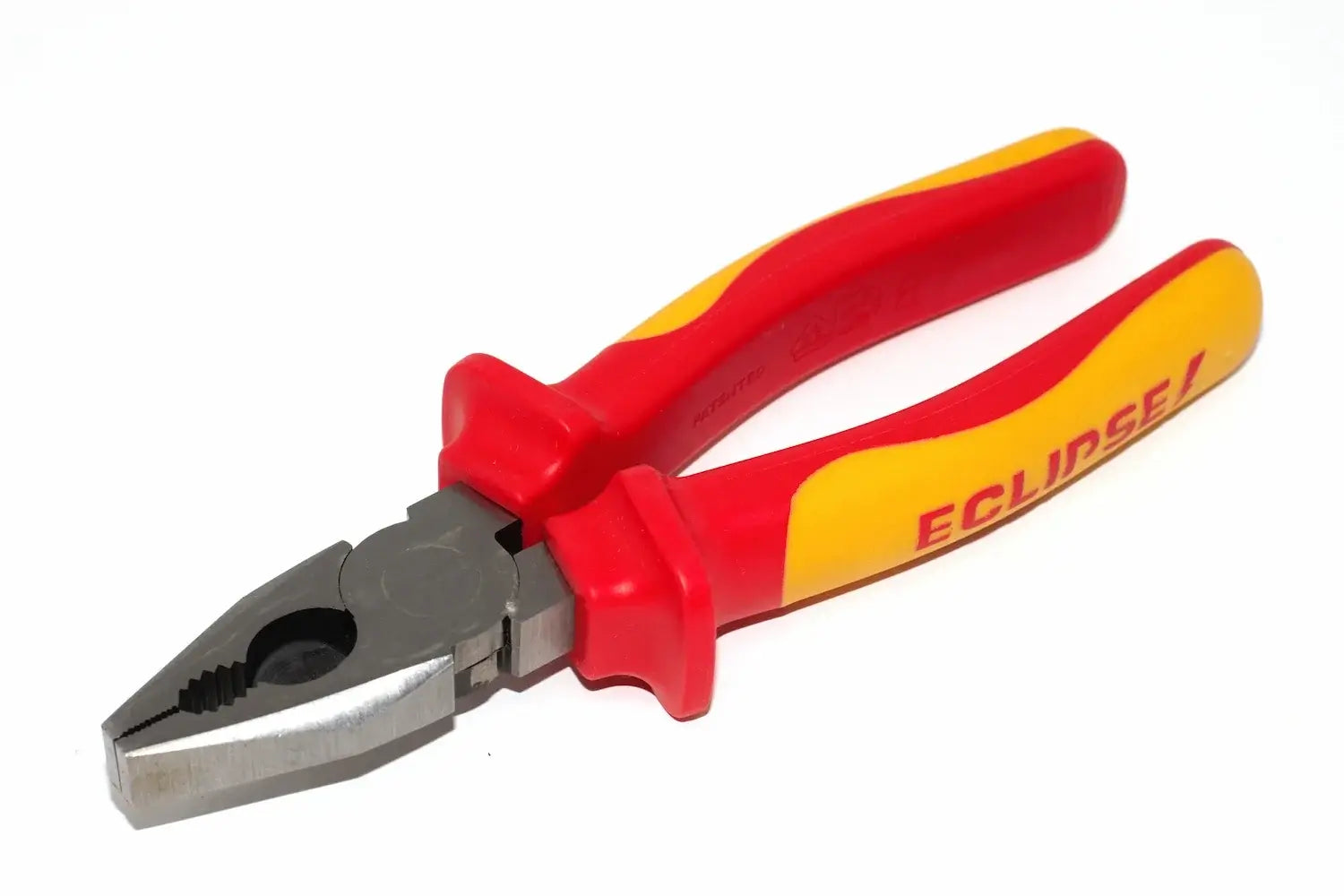 Eclipse 7" VDE insulated pliers by Cherry Tree Tools with red and yellow ergonomic grip handles