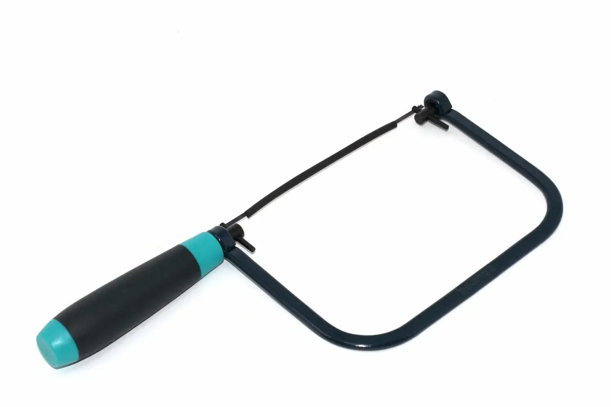 Eclipse Professional Coping Saw- 14tpi Blade by Cherry Tree Tools, black frame and teal handle for curved cuts