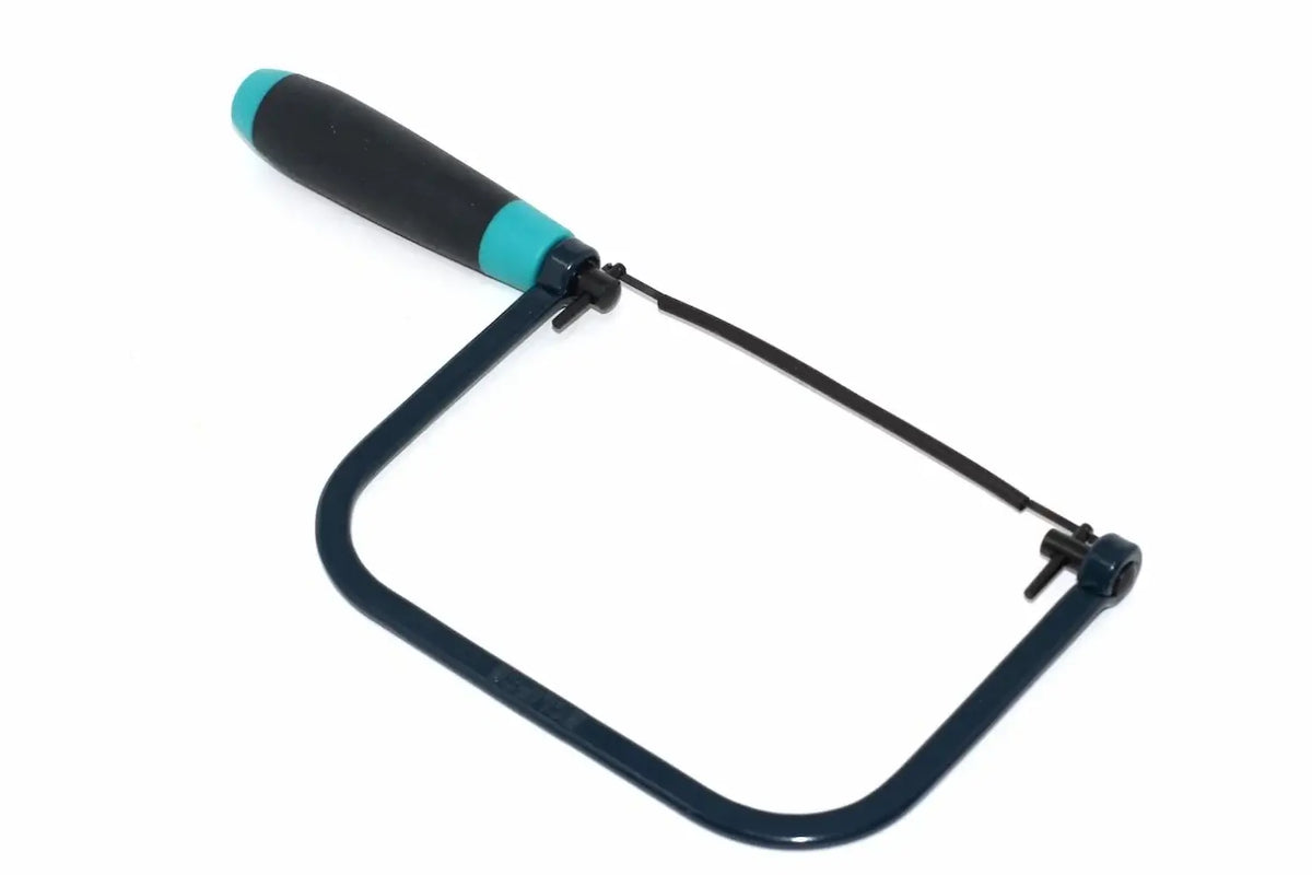 Eclipse Professional Coping Saw- 14tpi Blade by Cherry Tree Tools, blue and black coping saw frame for curved cuts