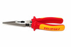 Eclipse 8" VDE long nose pliers by Cherry Tree Tools with red and yellow insulated precision serrated jaws