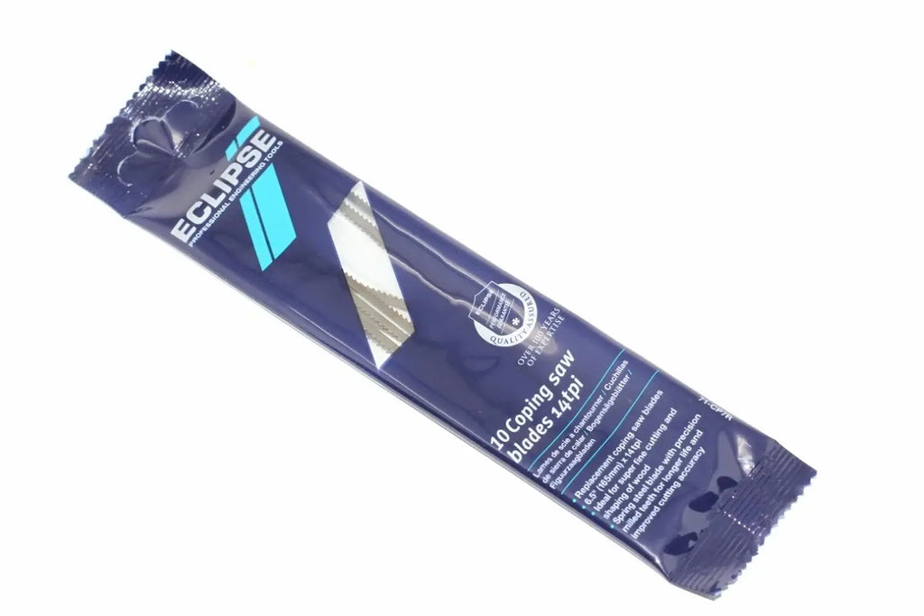 Eclipse Professional Coping Saw Blades 14tpi by Cherry Tree Tools, blue spring steel blades for curved fretwork