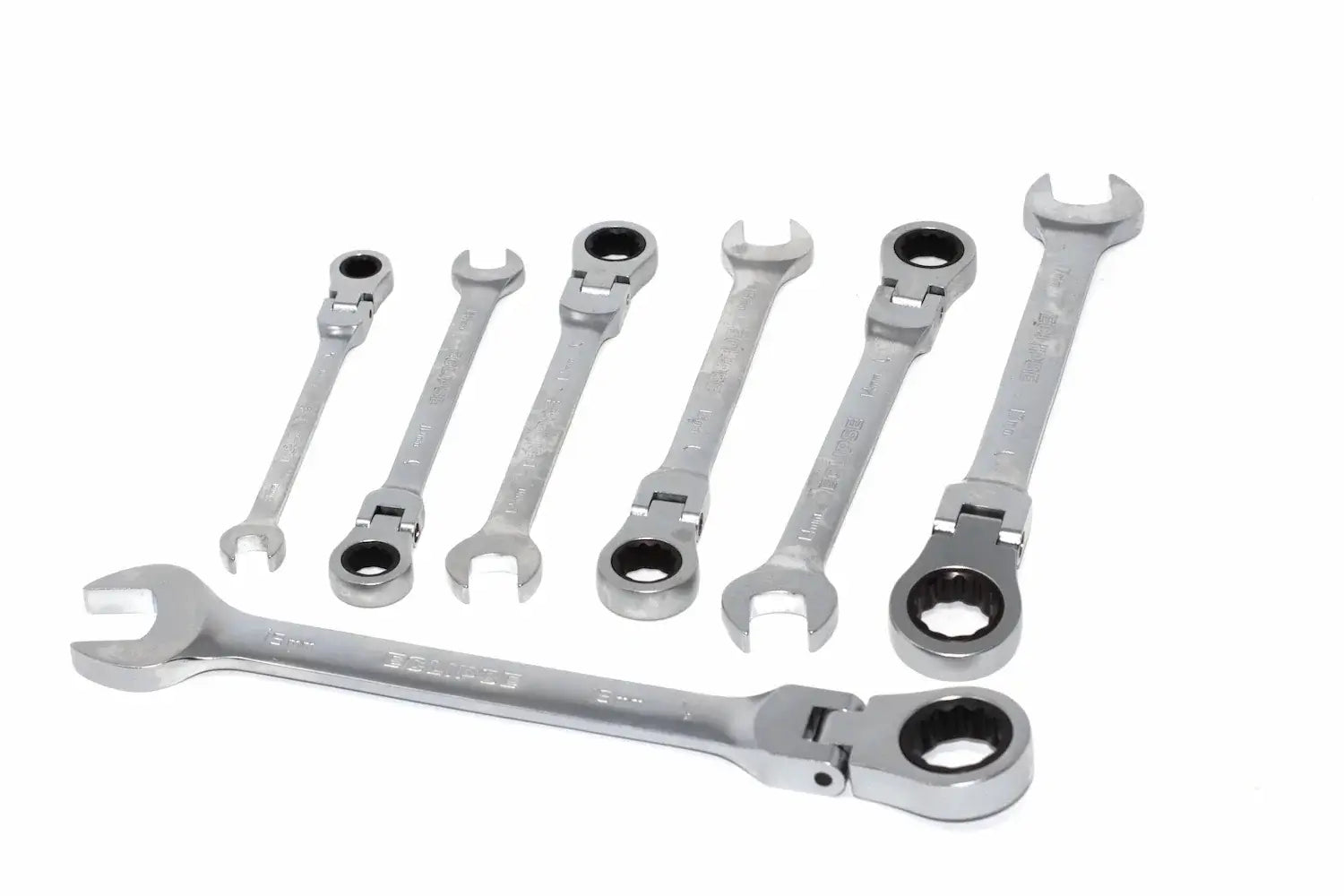 Eclipse Flex Combination Spanner set by Cherry Tree Tools, chrome vanadium steel with satin finish and flex ring ends