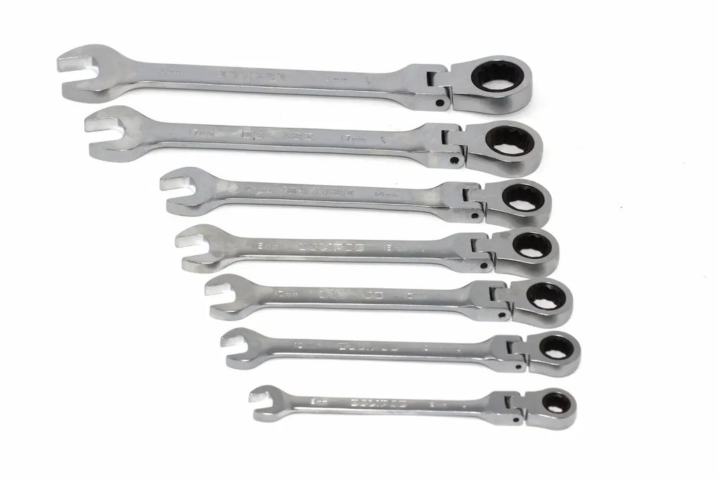 Eclipse Flex Combination Spanner set by Cherry Tree Tools in chrome vanadium steel with flex ring ends