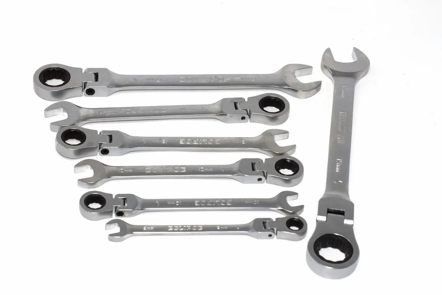 Eclipse Flex Combination Spanner set by Cherry Tree Tools, chrome vanadium steel with flex ring ends for tight spaces