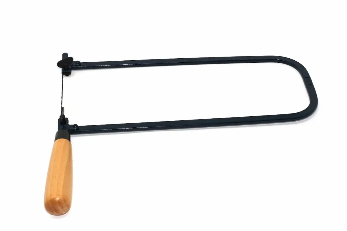 Eclipse Professional Fretsaw Woodworking by Cherry Tree Tools, black fretsaw with wooden handle and adjustable blade tension