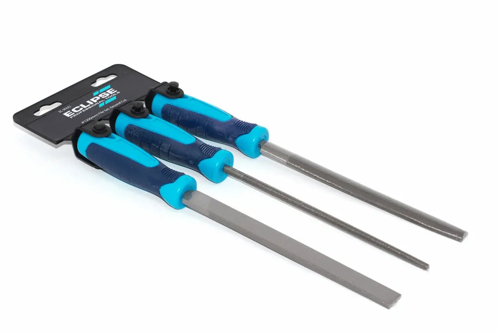Eclipse Professional 3pc File Set- 2nd Cut by Cherry Tree Tools, blue and black metalworking file set