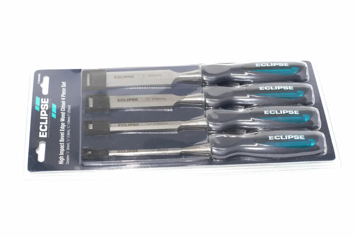 Eclipse Professional 4pc Wood Chisel Set by Cherry Tree Tools with chrome vanadium steel blades and PVC soft feel handles