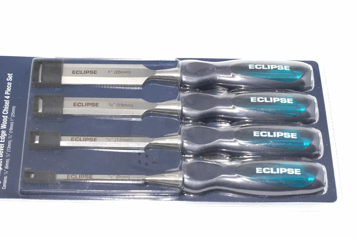 Eclipse Professional 4pc Wood Chisel Set by Cherry Tree Tools with chrome vanadium steel blades and PVC soft feel handles