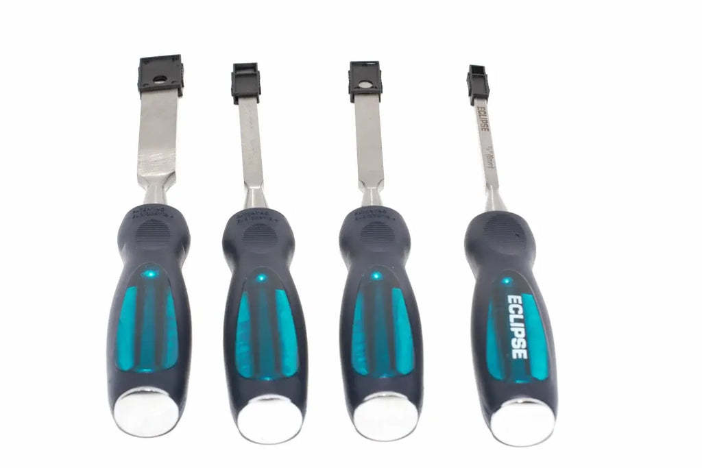 Eclipse Professional 4pc Wood Chisel Set by Cherry Tree Tools with PVC soft feel handles and chrome vanadium blades