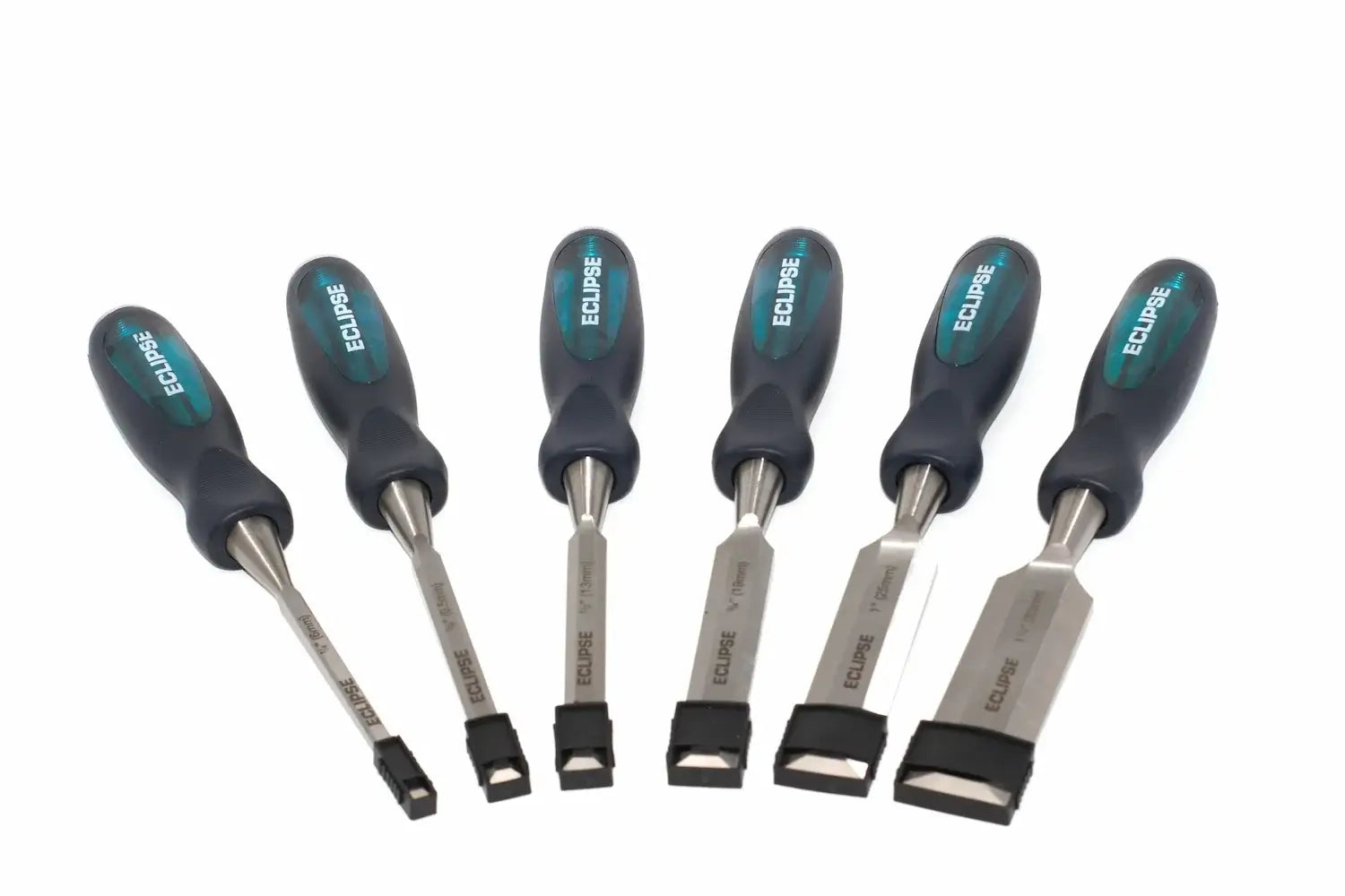 Eclipse Professional 6pc Wood Chisel Set by Cherry Tree Tools with chrome vanadium steel blades and soft grip handles