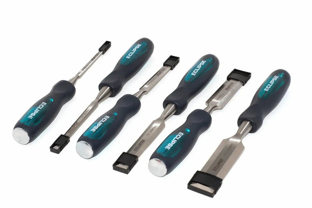 Eclipse Professional 6pc Wood Chisel Set by Cherry Tree Tools, chrome vanadium blades with soft grip handles