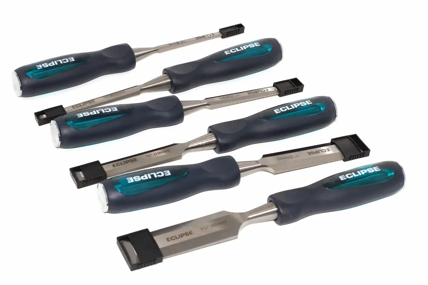 Eclipse Professional 6pc Wood Chisel Set by Cherry Tree Tools with chrome vanadium steel blades and soft grip handles