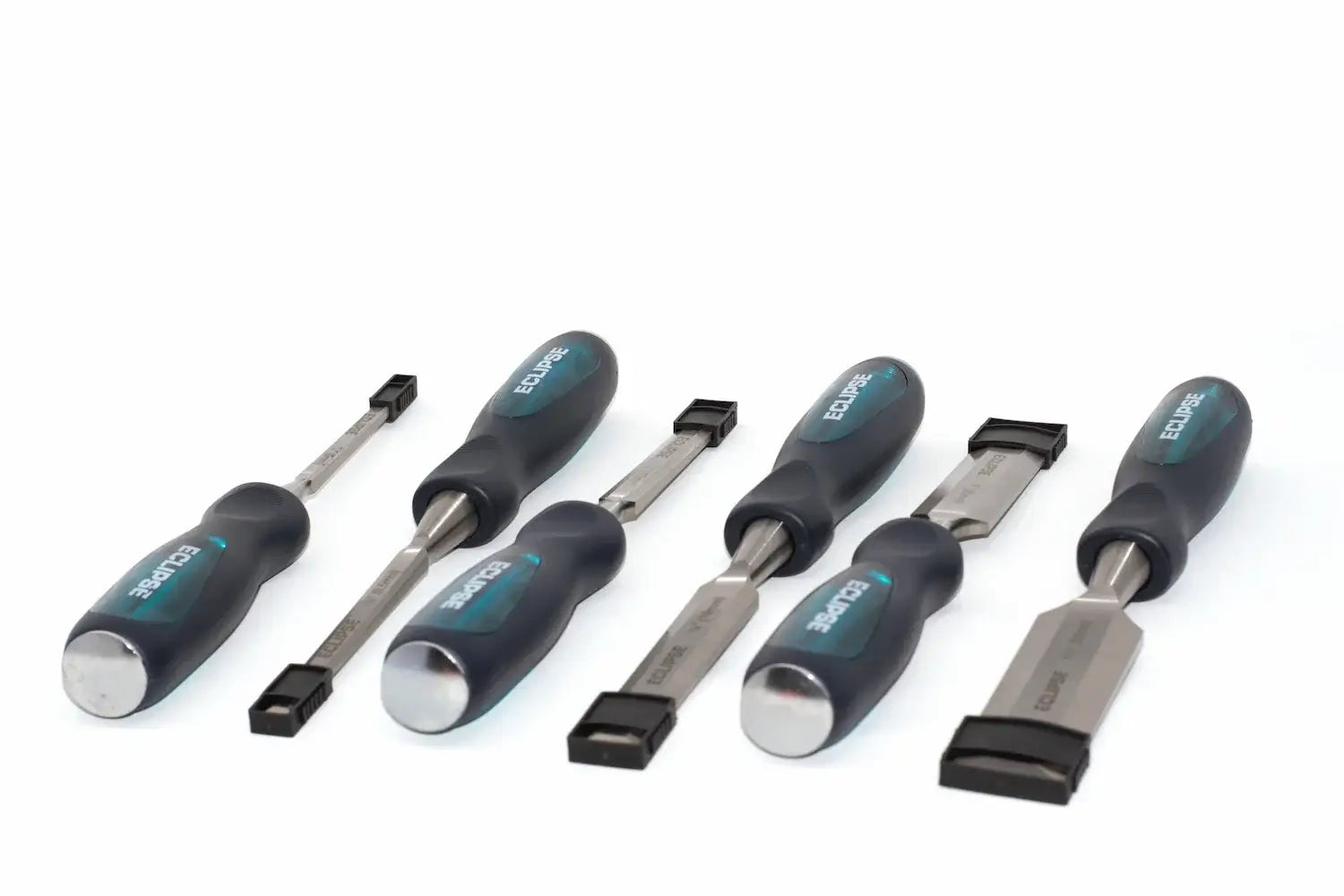 Eclipse Professional 6pc Wood Chisel Set by Cherry Tree Tools with soft grip handles and chrome vanadium blades