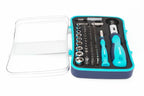 Eclipse Ratchet Screwdriver & Socket Set by Cherry Tree Tools in turquoise and navy with ergonomic soft feel handle