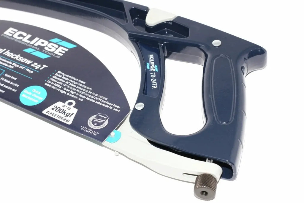 Eclipse Professional Hacksaw High Tension by Cherry Tree Tools in dark blue with non slip ergonomic handle