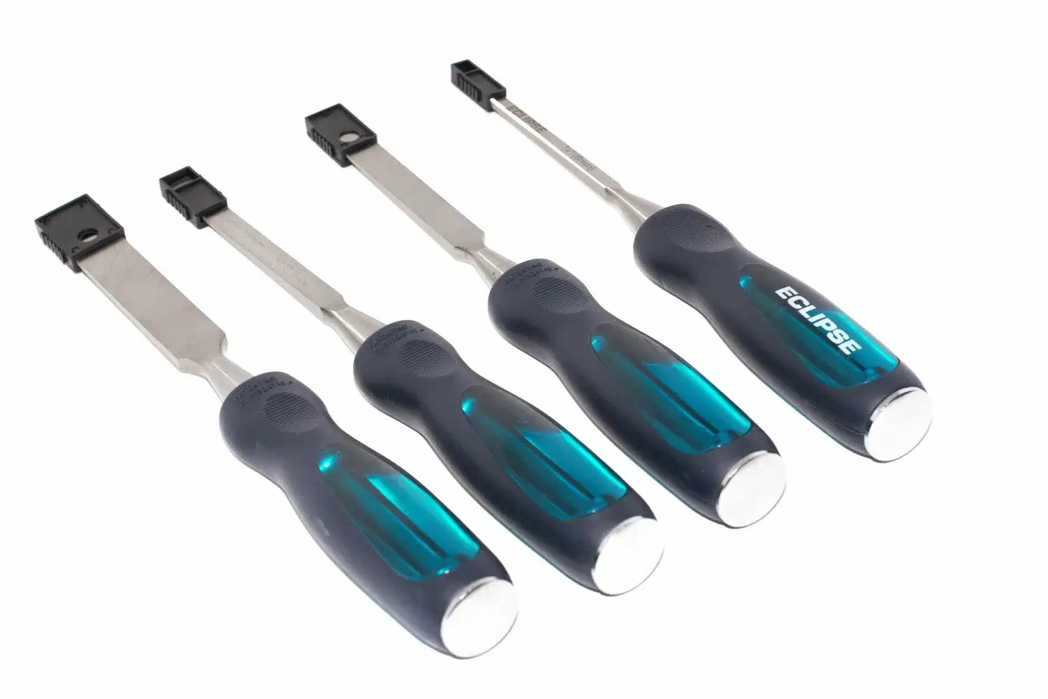 Eclipse Professional 4pc Wood Chisel Set by Cherry Tree Tools with bevel edge blades and soft feel PVC handles