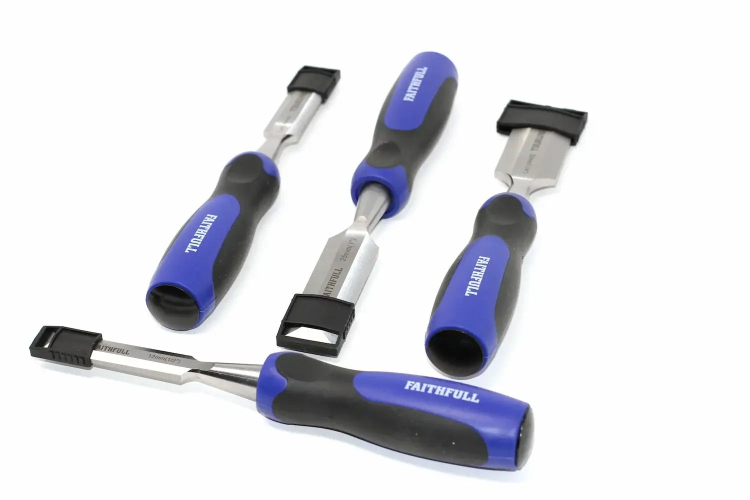 Faithfull 4pc Butt Chisels Set by Cherry Tree Tools, chrome vanadium steel blades and soft grip handles