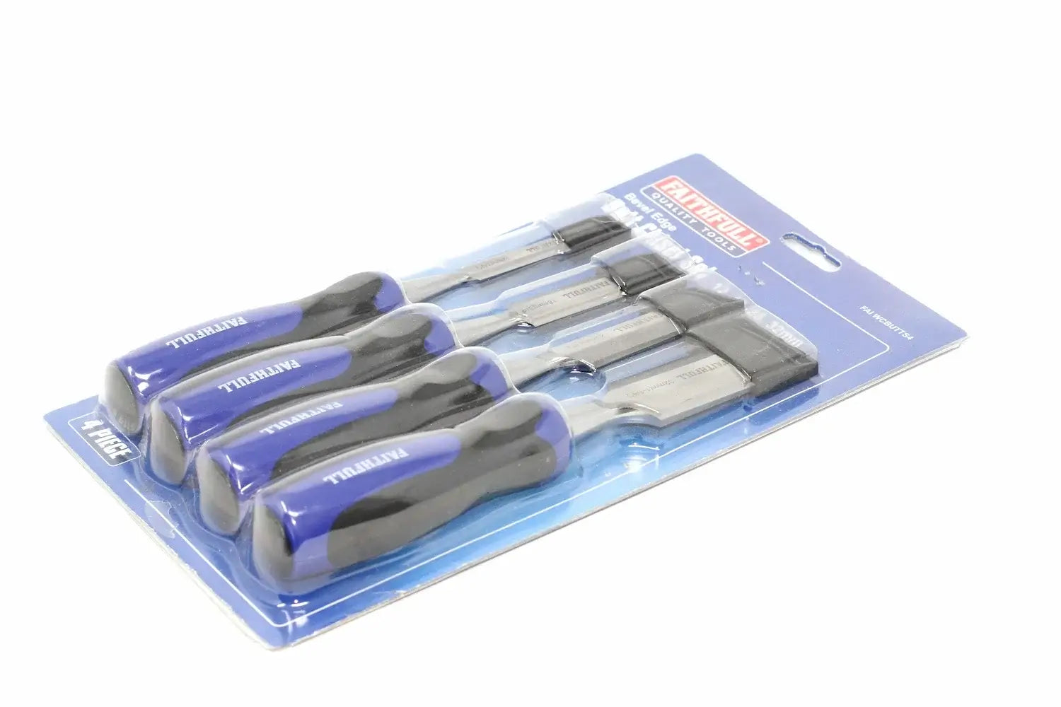 Faithfull 4pc Butt Chisels Set by Cherry Tree Tools, chrome vanadium steel blades with soft grip handles