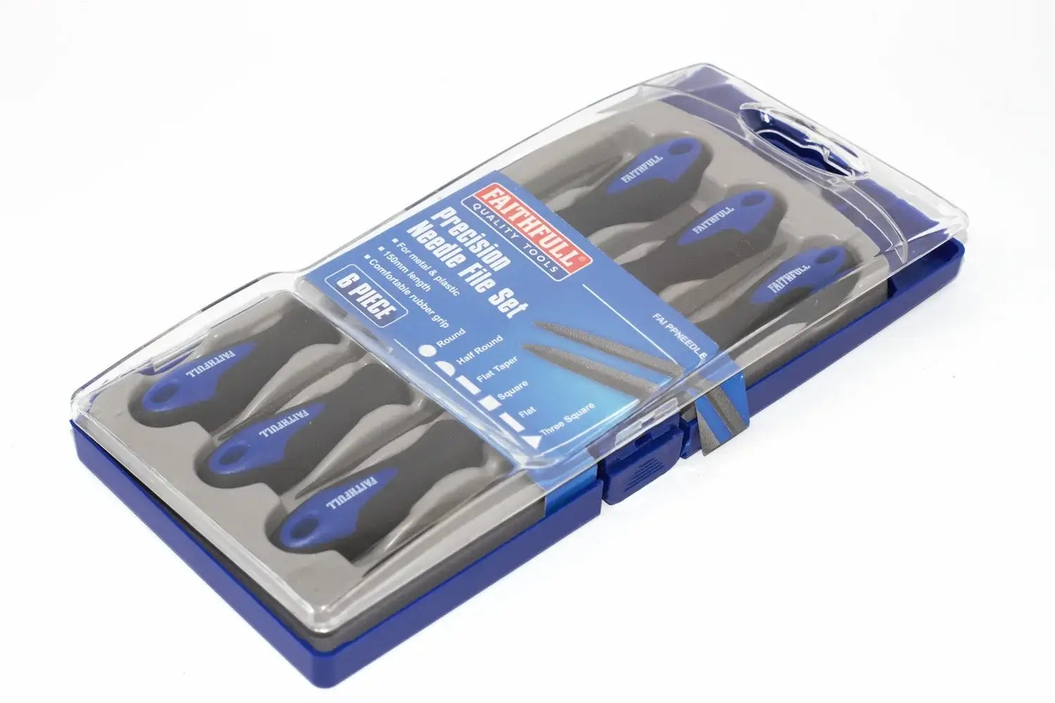Faithfull 6pc Needle File Set by Cherry Tree Tools in blue and grey with rubber grip