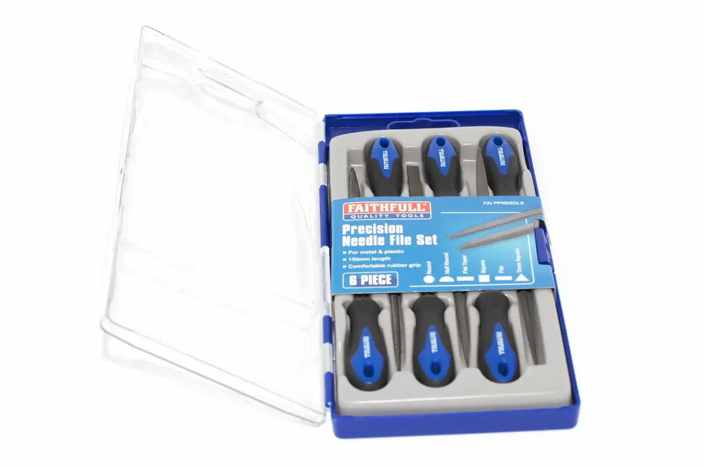 Faithfull 6pc Needle File Set by Cherry Tree Tools with rubber grip, 150 mm file length
