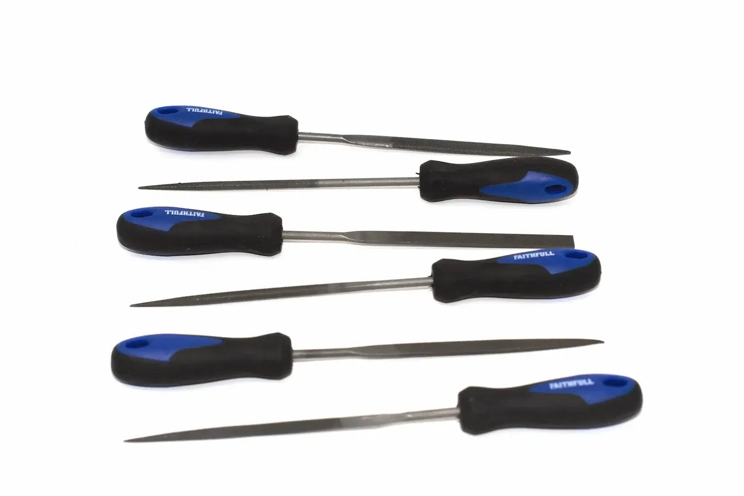 Faithfull 6pc Needle File Set by Cherry Tree Tools with rubber grip, blue and black handles