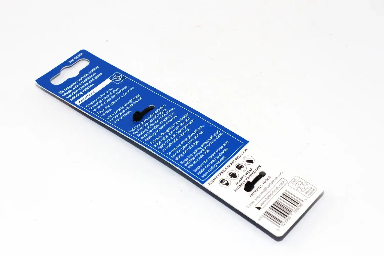 Faithfull 6 Wheel Glass Cutter by Cherry Tree Tools, tungsten carbide cutting wheels on a blue card
