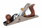 Faithfull no 10 rebate plane with a polished steel body, dark brown wooden knobs, and brass adjustment screws, shown on a plain white background.