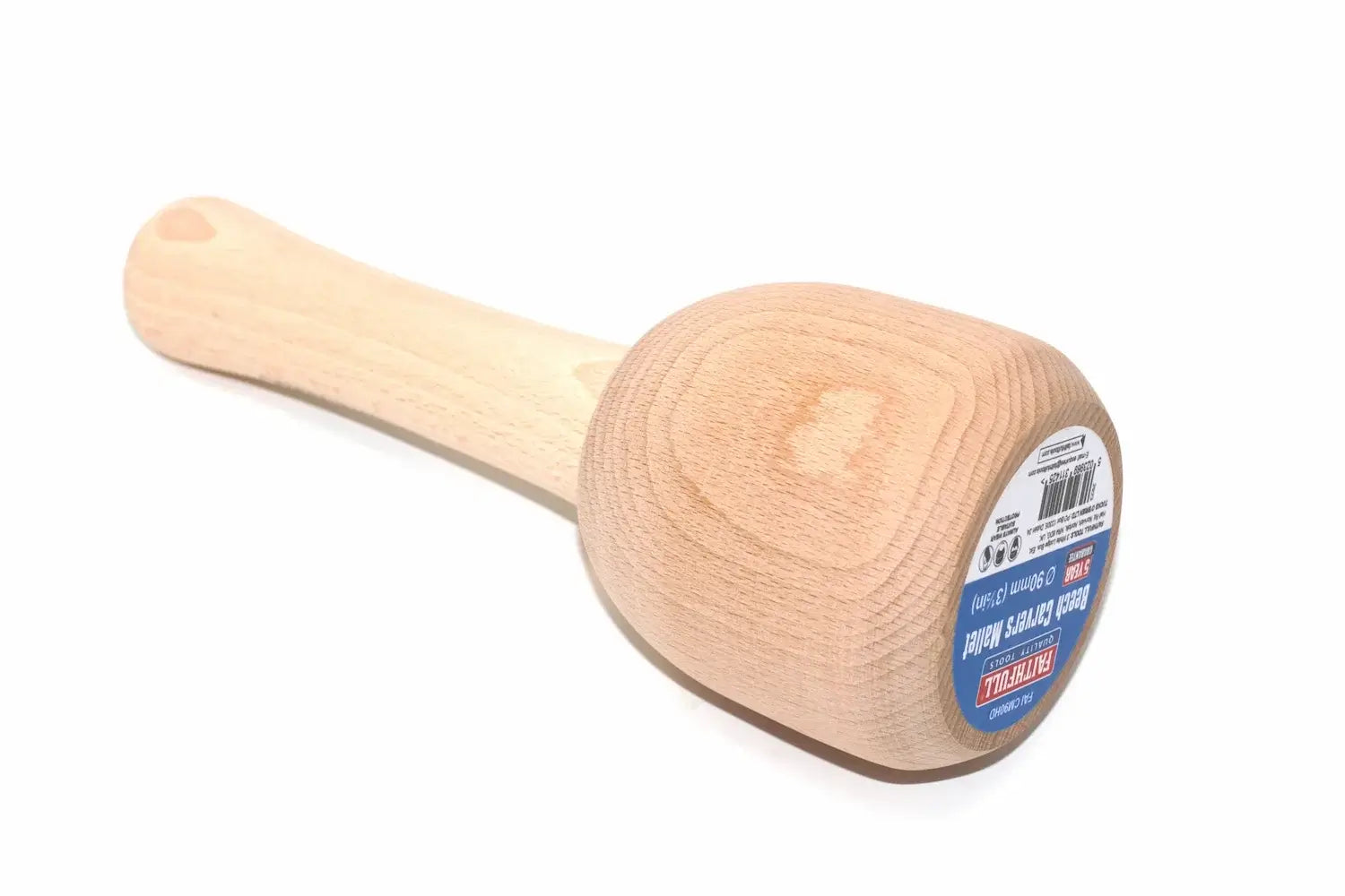 Faithfull 90mm Beech Wood Carvers mallet by Cherry Tree Tools with solid beechwood head and handle