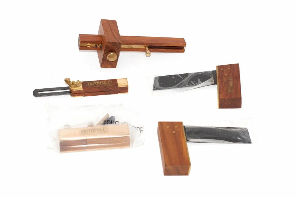 Faithfull Miniature Tools Set by Cherry Tree Tools, hinged wooden storage case with brass fittings