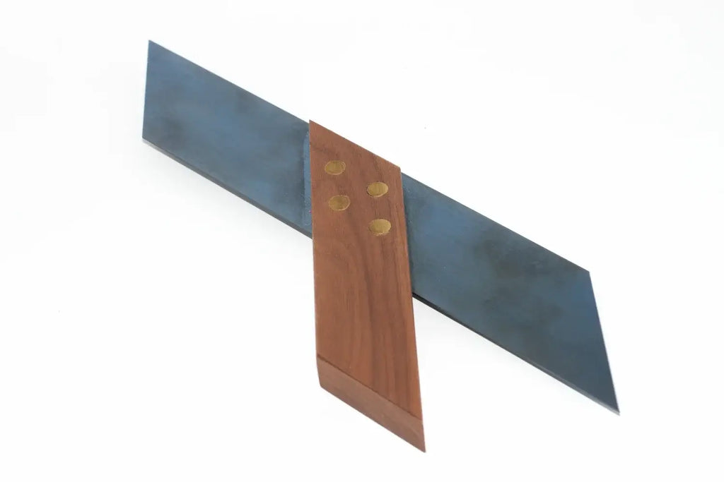 Footprint Tools 10" Mitre Square by Cherry Tree Tools with chemically blued steel blade and brass rivets